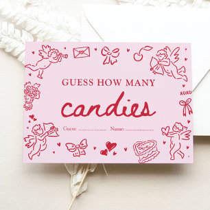 Hand Drawn Valentine Guess How Many Candies Game Enclosure Card