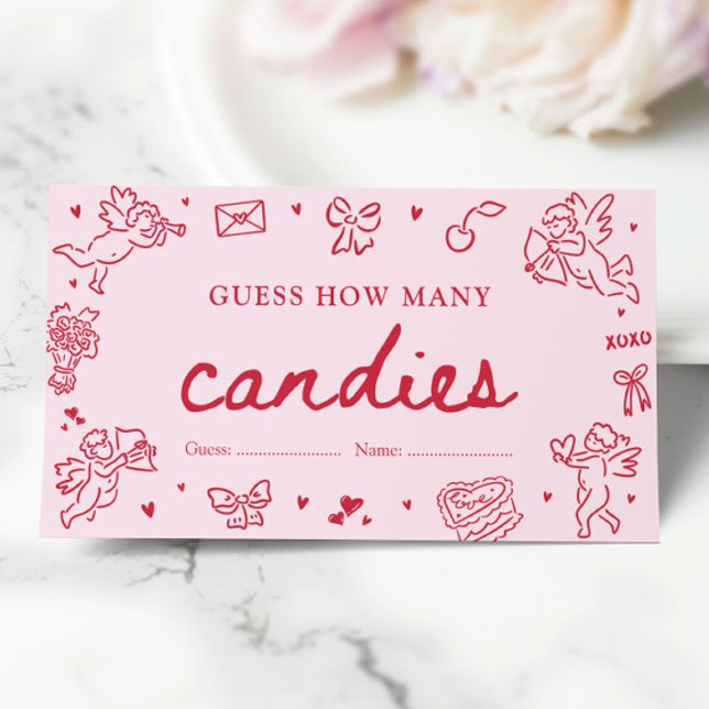 Hand Drawn Valentine Guess How Many Candies Game Enclosure Card (Hand Drawn Valentine Guess How Many Candies Game)