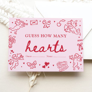 Hand Drawn Valentine Guess How Many Hearts Game Enclosure Card