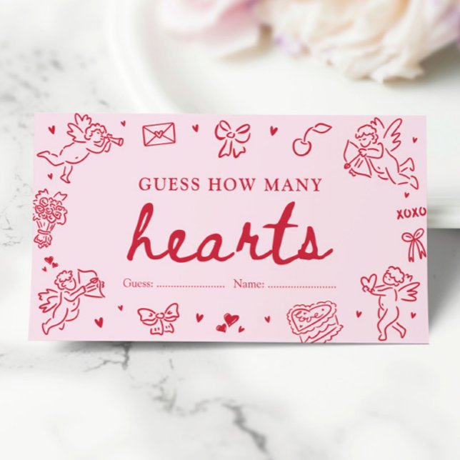 Hand Drawn Valentine Guess How Many Hearts Game Enclosure Card (Hand Drawn Valentine Guess How Many Hearts Game)