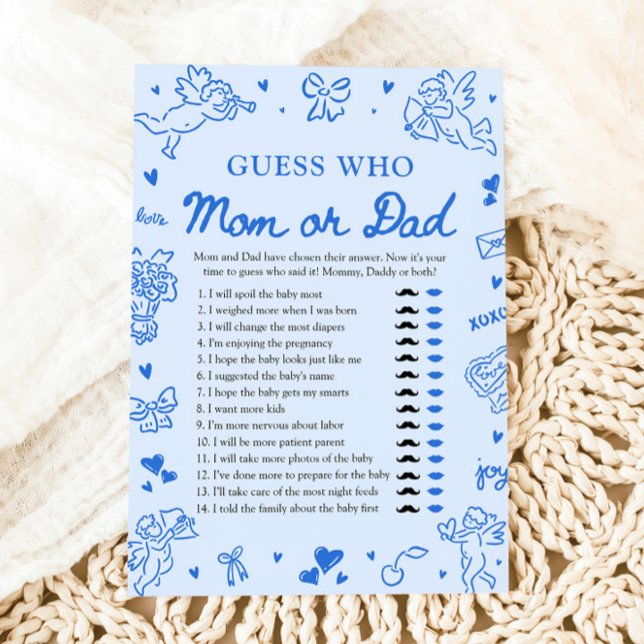 Hand Drawn Valentine Guess Who Mom or Dad Game Invitation (Hand Drawn Baby Shower Guess The Sweet Mess Game)