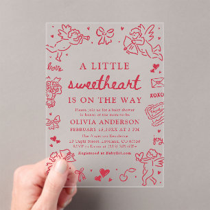 Hand Drawn Valentine Little Sweetheart Baby Shower Acrylic Invitations