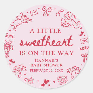 Hand Drawn Valentine Little Sweetheart Baby Shower Classic Round Sticker