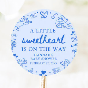Hand Drawn Valentine Little Sweetheart Baby Shower Classic Round Sticker