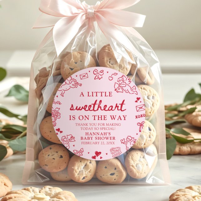 Hand Drawn Valentine Little Sweetheart Baby Shower Classic Round Sticker (Hand Drawn Valentine Little Sweetheart Baby Shower Classic Round Sticker)