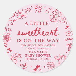 Hand Drawn Valentine Little Sweetheart Baby Shower Classic Round Sticker