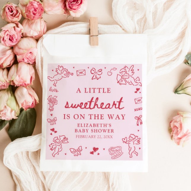 Hand Drawn Valentine Little Sweetheart Baby Shower Favour Bag (Hand Drawn Valentine Little Sweetheart Baby Shower Favor Bag)
