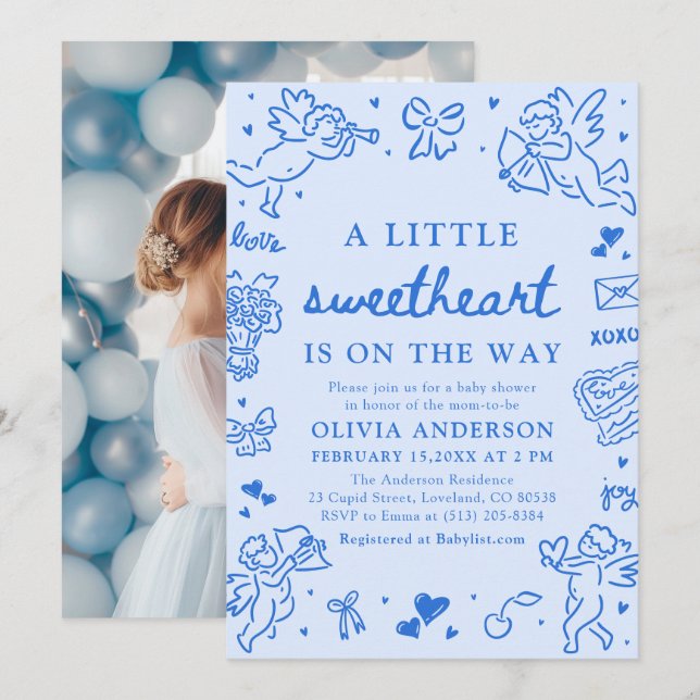 Hand Drawn Valentine Little Sweetheart Baby Shower Invitation (Front/Back)