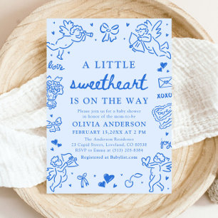 Hand Drawn Valentine Little Sweetheart Baby Shower Invitation