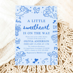 Hand Drawn Valentine Little Sweetheart Baby Shower Invitation