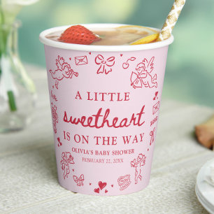 Hand Drawn Valentine Little Sweetheart Baby Shower Paper Cups