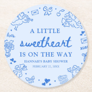 Hand Drawn Valentine Little Sweetheart Baby Shower Round Paper Coaster