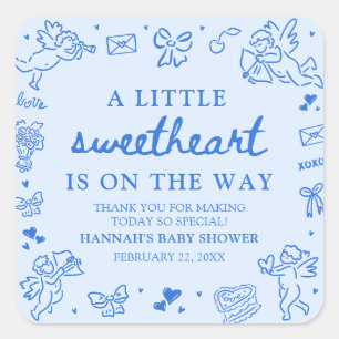 Hand Drawn Valentine Little Sweetheart Baby Shower Square Sticker