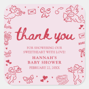 Hand Drawn Valentine Little Sweetheart Baby Shower Square Sticker