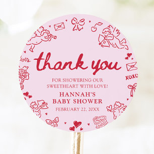 Hand Drawn Valentine Little Sweetheat Baby Shower Classic Round Sticker