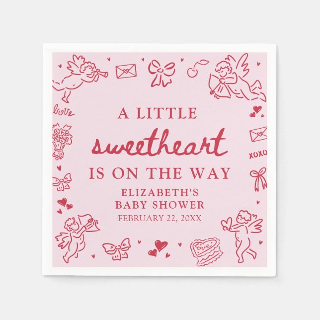 Hand Drawn Valentine Little Sweetheat Baby Shower Napkin (Front)