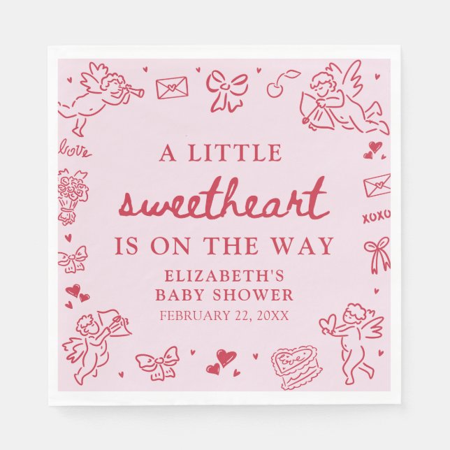 Hand Drawn Valentine Little Sweetheat Baby Shower Napkin (Front)