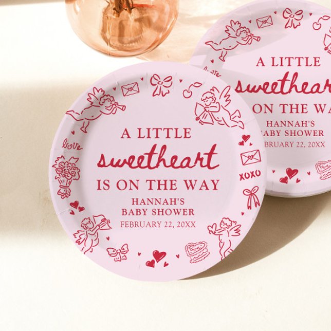 Hand Drawn Valentine Little Sweetheat Baby Shower Paper Plate (Hand Drawn Valentine Little Sweetheat Baby Shower Paper Plates)