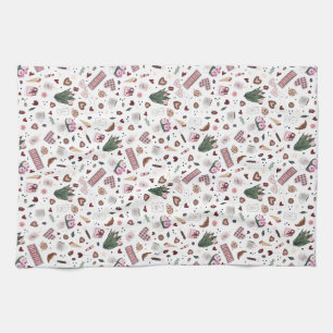 Hand Drawn Valentine Pattern Tea Towel