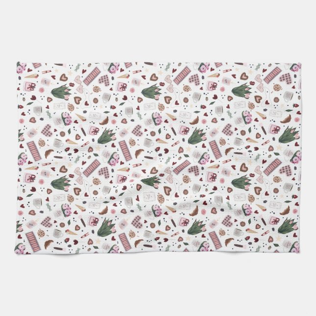 Hand Drawn Valentine Pattern Tea Towel (Horizontal)
