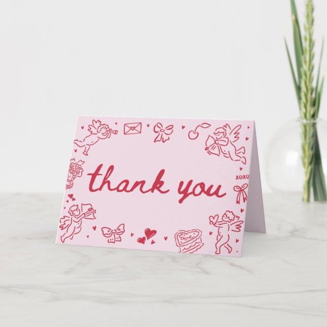 Hand Drawn Valentine Sweetheart Bridal Shower Thank You Card (Front)