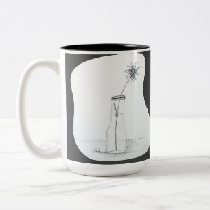 Hand drawn vase bottle with single flower on table Two-Tone coffee mug
