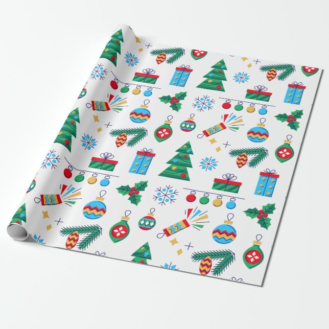 Hand Drawn Vector Art Christmas Elements Wrapping Paper (Unrolled)
