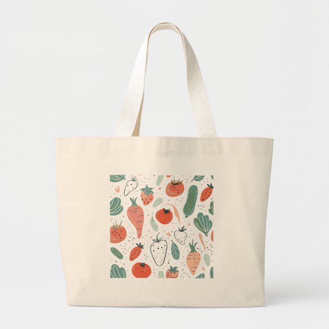 Hand drawn Vegetables Large Tote Bag (Front)
