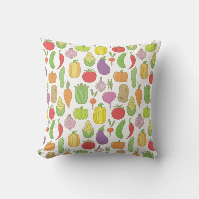 Hand-drawn vegetables, vintage doodle background. cushion (Front)