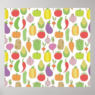 Hand-drawn vegetables, vintage doodle background. poster