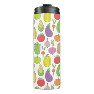 Hand-drawn vegetables, vintage doodle background. thermal tumbler