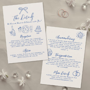 Hand Drawn Vintage Blue Wedding Details Enclosure Card