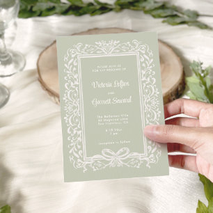 Hand Drawn Vintage Bow on Sage BG Invitation