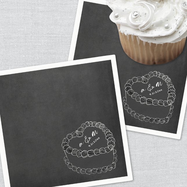 Hand Drawn Vintage Cake Chalkboard Wedding Napkin (Hand Drawn Vintage Cake Chalkboard Wedding Napkins)