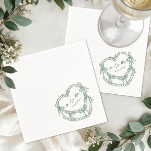 Hand Drawn Vintage Cake Green Wedding Napkin