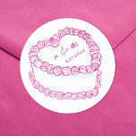 Hand Drawn Vintage Cake Pink Whimsical Wedding Classic Round Sticker<br><div class="desc">Personalised Vintage Cake Wedding Monogram Stickers. These custom round wedding stickers feature a simple vintage-style cake illustration at the centre, topped with the couple’s monogram initials and wedding date for a timeless and elegant touch. The minimalist design uses a mix of handwritten and script fonts in hot pink, keeping the...</div>