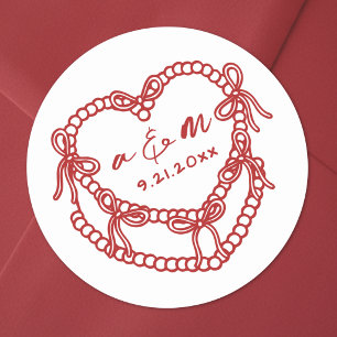 Hand Drawn Vintage Cake Red Whimsical Wedding Classic Round Sticker