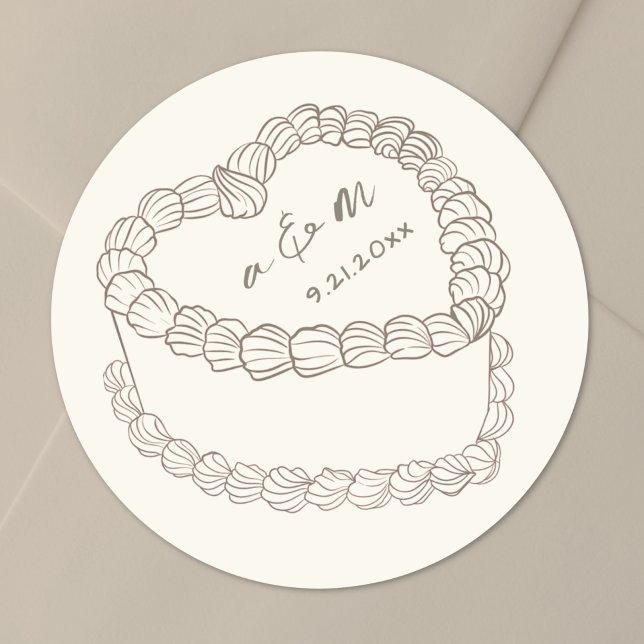 Hand Drawn Vintage Cake Wedding Classic Round Sticker (Hand Drawn Vintage Cake Wedding Classic Round Sticker)