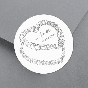 Hand Drawn Vintage Cake Whimsical Wedding Classic Round Sticker