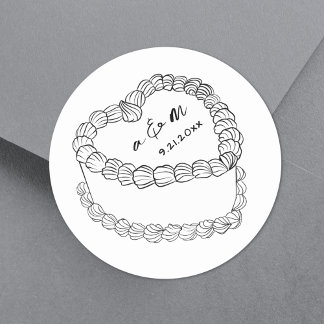 Hand Drawn Vintage Cake Whimsical Wedding Classic Round Sticker