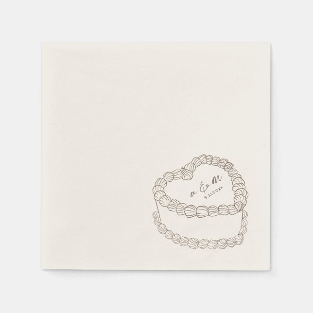 Hand Drawn Vintage Cake Whimsical Wedding Napkin