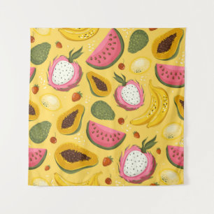 Hand drawn vintage cartoon summer fruits. Seamless Tapestry
