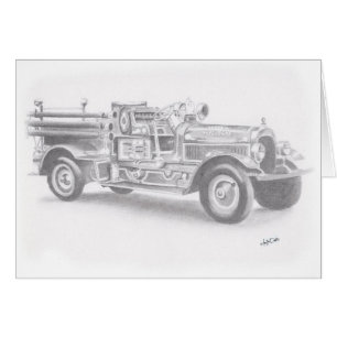 hand drawn vintage fire truck sketch