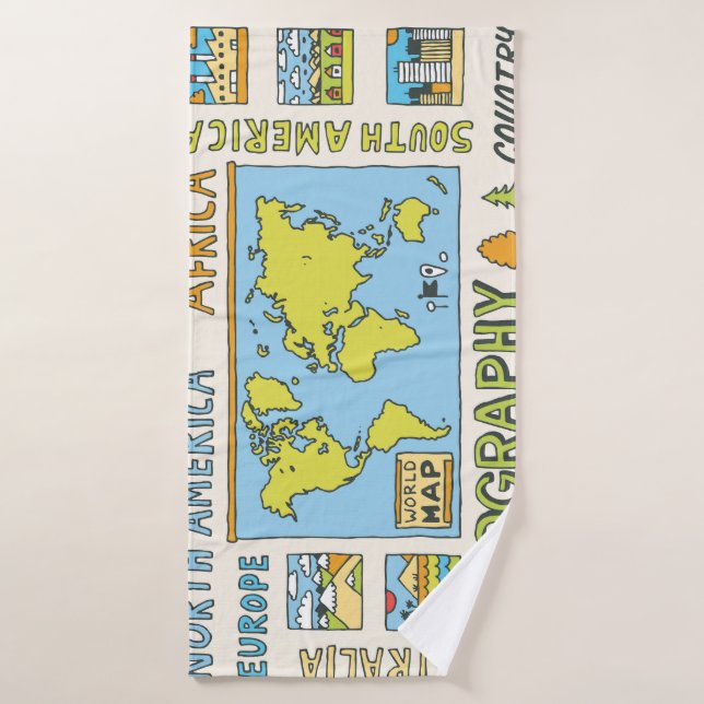 Hand Drawn Vintage Geography Illustration Bath Towel (Bath Towel)