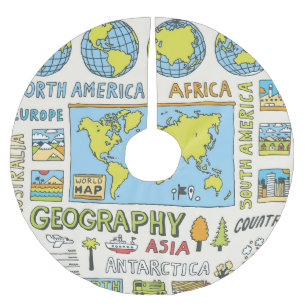 Hand Drawn Vintage Geography Illustration Brushed Polyester Tree Skirt