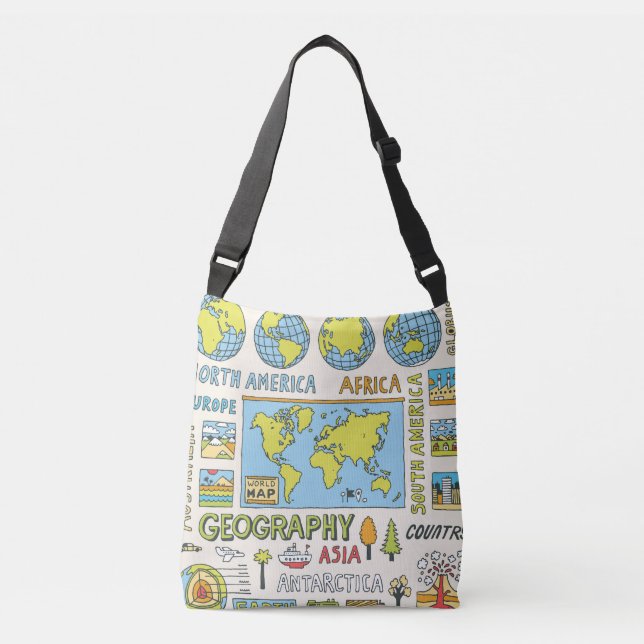 Hand Drawn Vintage Geography Illustration Crossbody Bag (Front)