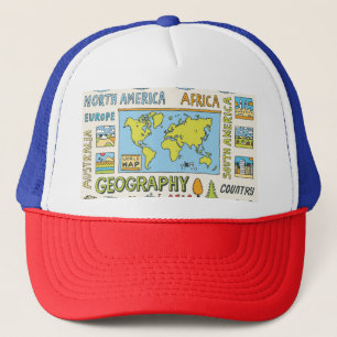 Hand Drawn Vintage Geography Illustration Trucker Hat