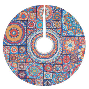 Hand-Drawn Vintage: Islamic Decorative Elements Brushed Polyester Tree Skirt