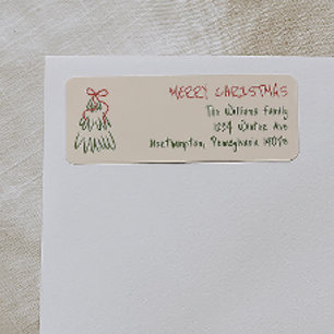 Hand-Drawn Vintage Merry Christmas Return Address Return Address Label