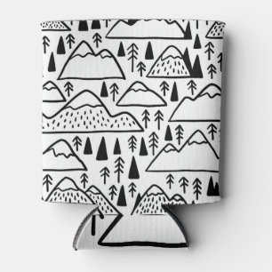 Hand-Drawn Vintage Mountains and Trees. Can Cooler